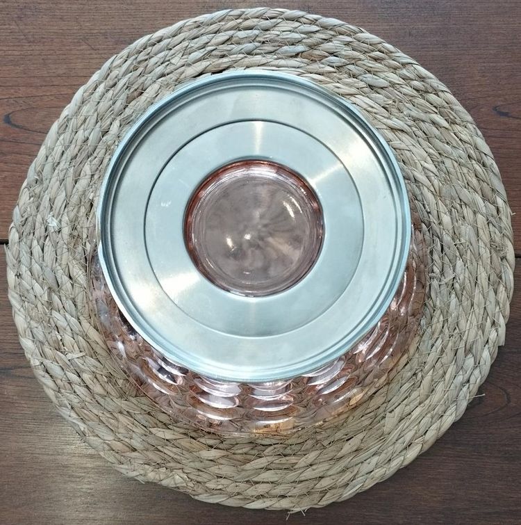 Vaso Art Déco a forma di imbuto, centrotavola, ciotola in vetro soffiato e montatura cromata – Circa 1930