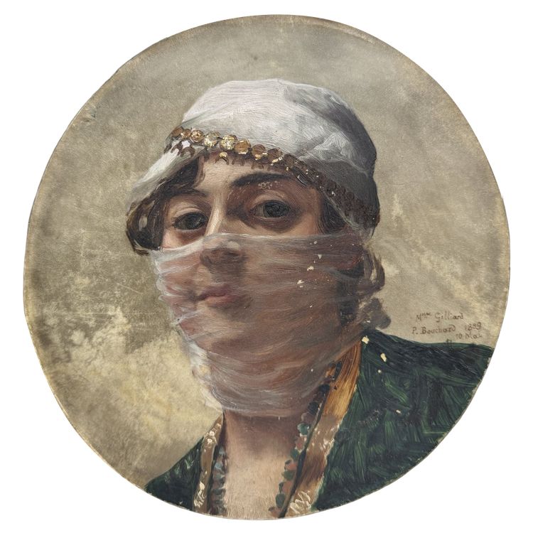 Paul Louis Bouchard (1853-1937) -Tondo sur vélin Portrait orientaliste, 1889