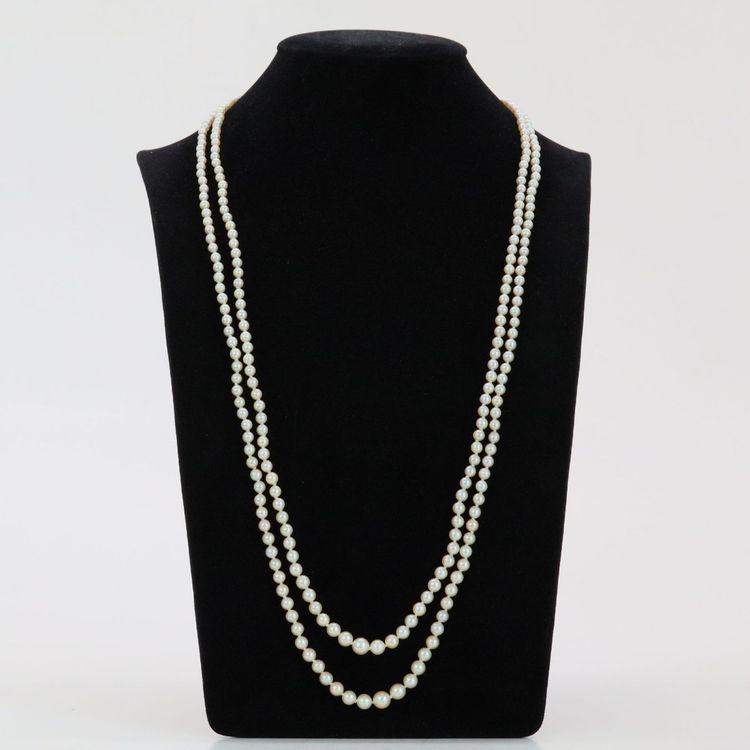 Long collier double rang de perles de culture