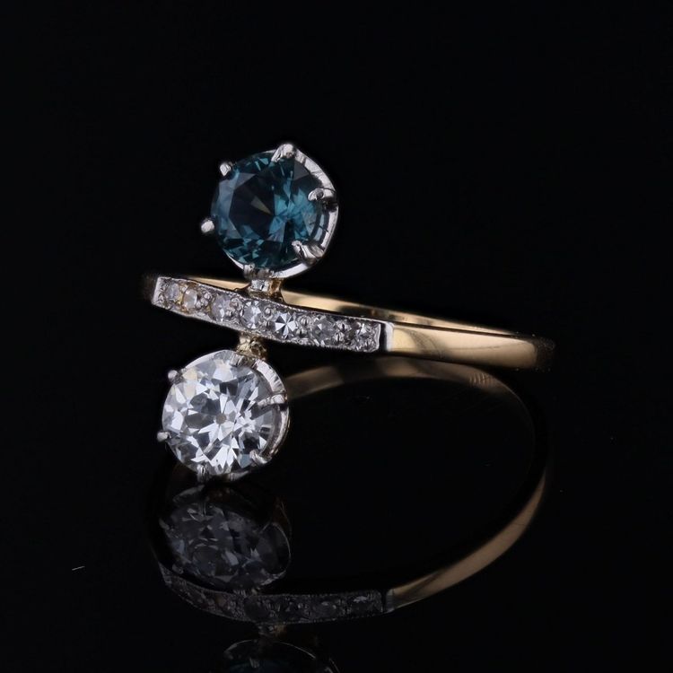Bague Toi et moi diamants et saphir ancienne