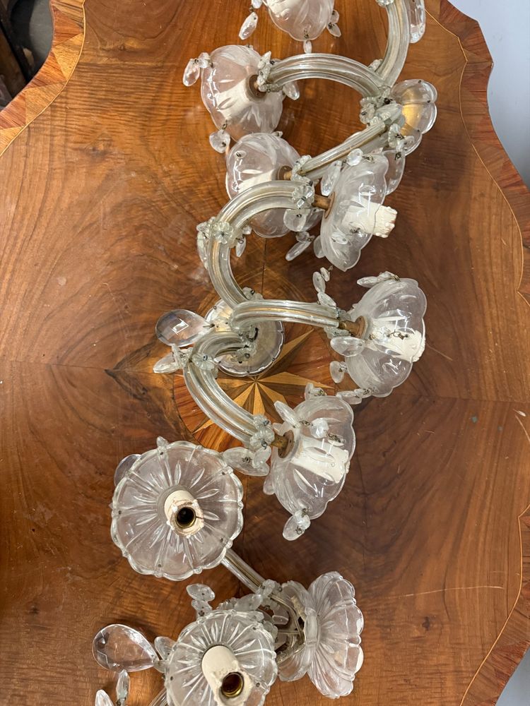 Three "Maria Teresa" three-light wall sconces, early 1900s, crystal, 18x30x20 cm. In good condition, complete.
