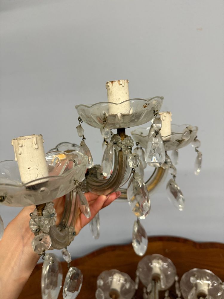 Three "Maria Teresa" three-light wall sconces, early 1900s, crystal, 18x30x20 cm. In good condition, complete.