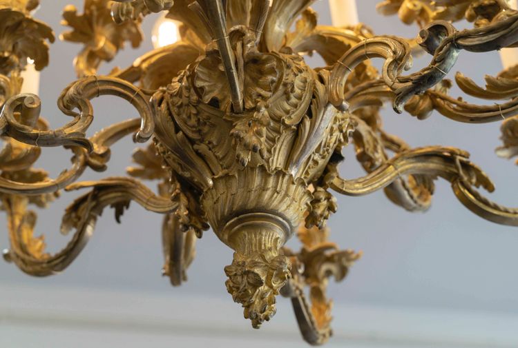 Importante paire de lustres en bronze doré de style Louis XV Époque fin du XIXᵉ siècle