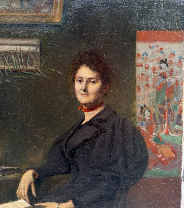 G. Lebrun (XIX-XX secolo) - Donna elegante in stampe giapponesi, 1894