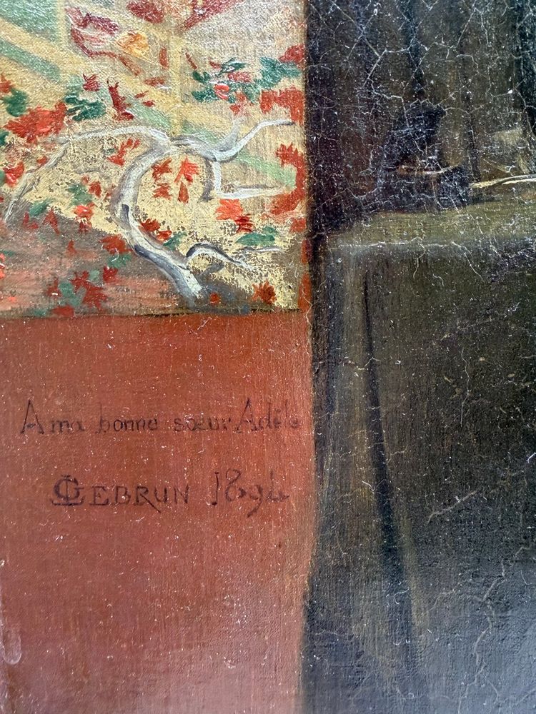 G. Lebrun (XIX-XX secolo) - Donna elegante in stampe giapponesi, 1894