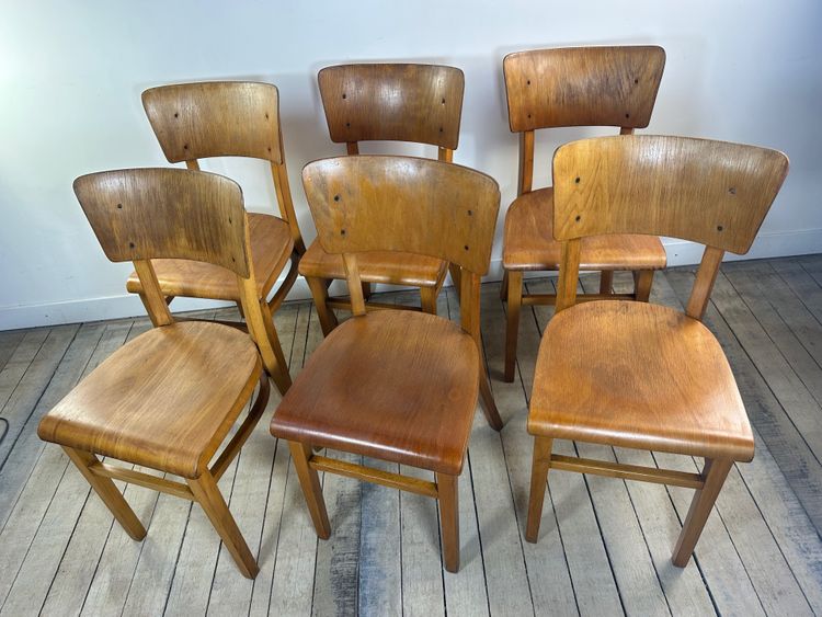 Lot de 6 chaises Bistrot Thonet vintage en bois 1960'S