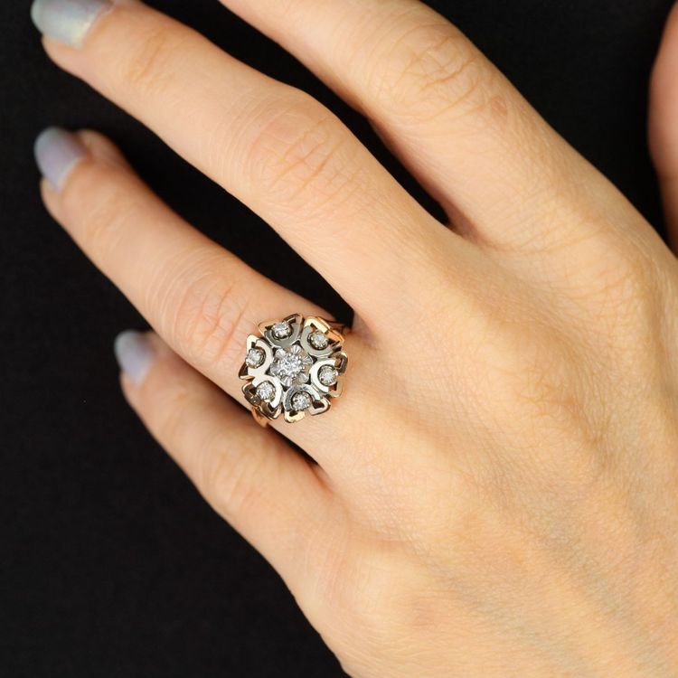 Vintage Rose Gold And White Gold Diamond Ring