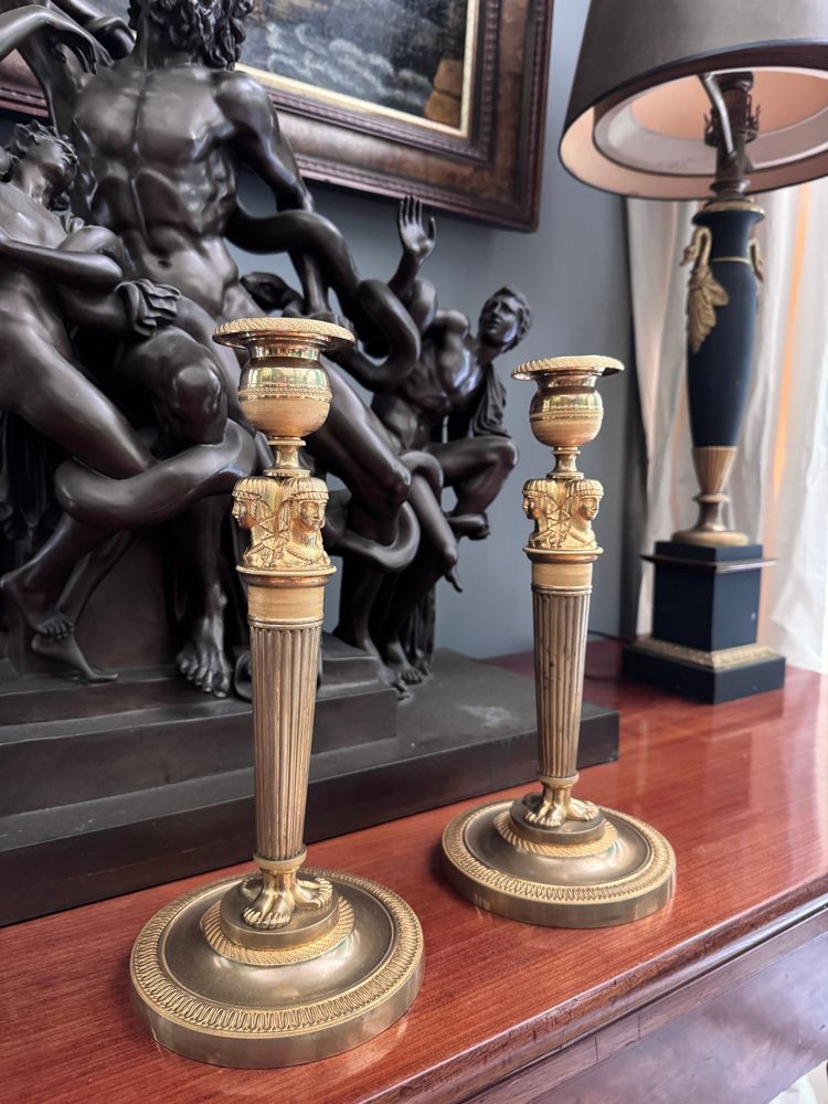 Claude Galle, pair of "Return from Egypt" torches from the Empire-Consulate period.