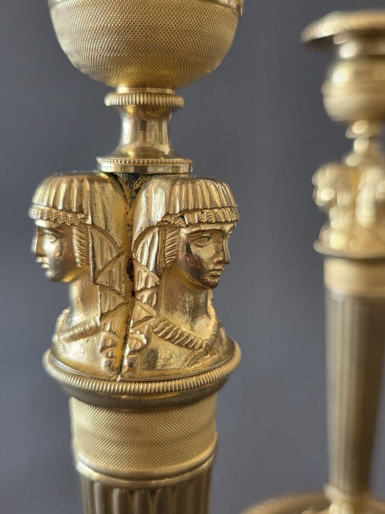 Claude Galle, pair of "Return from Egypt" torches from the Empire-Consulate period.