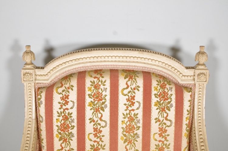Pair of Louis XVI style bergère armchairs in lacquered wood, circa 1900