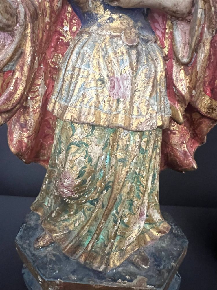 Pair of polychrome and gilded wooden religious sculptures, Crowned Virgin and Saint Joseph