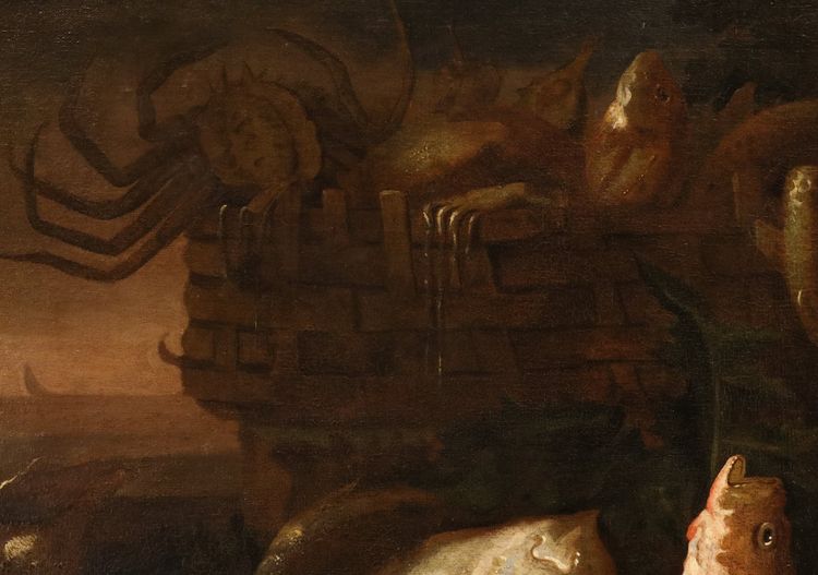 Paire de natures mortes avec des poissons, attribué à Elena Recco (1654 - 1700) 