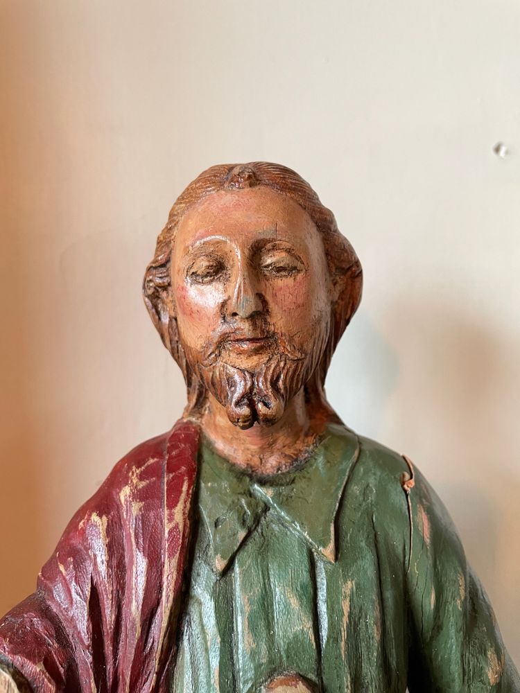 Sculpture En Bois Sculpté Polychrome Représentant Joseph 
