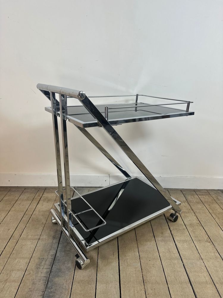 Desserte Vintage "Z-Line" Chrome et Verre fumé Années 2000