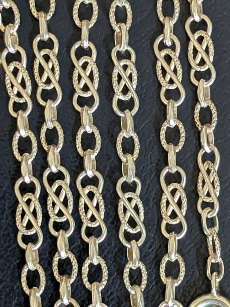 Antike, 140 cm lange Halskette, silberne Sautoir-Halskette mit verstellbarer Schnalle, um 1890
