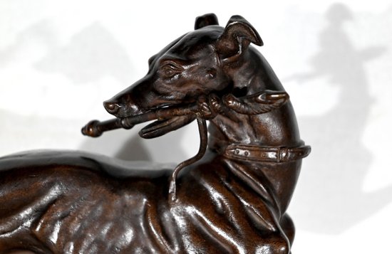 Soggetto in ghisa con patina marrone "Il levriero" - Fine XIX secolo