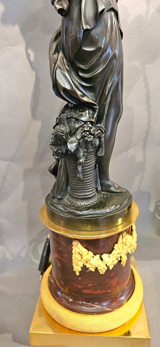 Large gilded and patinated bronze candelabras, 19th century,