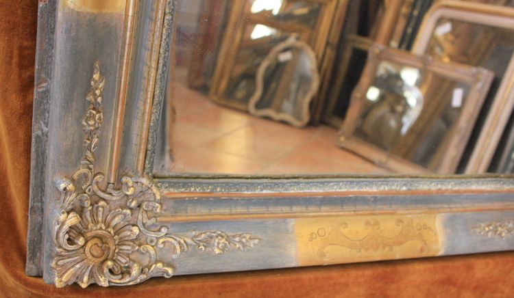 76 x 124 cm Miroir ancien rectangle restauration, feuille d'or et patine