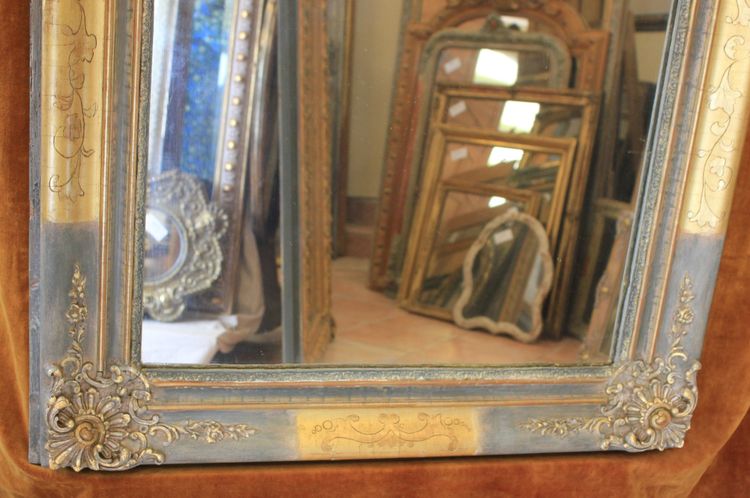 76 x 124 cm Miroir ancien rectangle restauration, feuille d'or et patine
