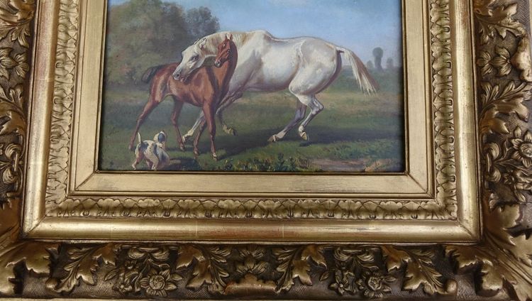 Huile Sur Panneau, Cheval Et Son Poulain, 19ème siècle