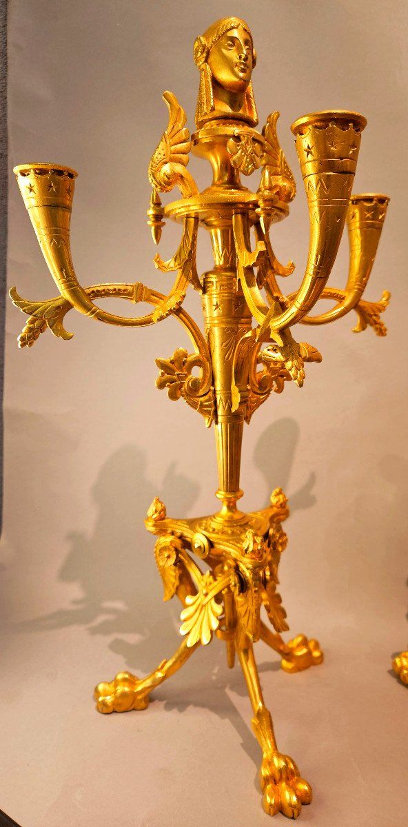 Garniture de cheminée néo-égyptienne,  Attr.à F.barbedienne,