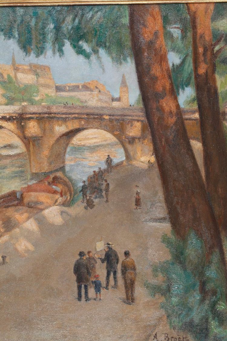 Le Pont Neuf à Paris. Importante H/toile Signée: Broët
