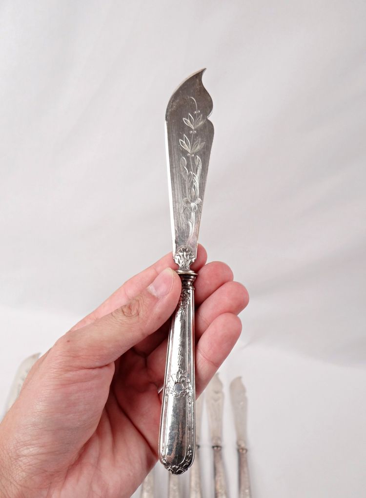 Couverts à poisson en argent 12 personnes style Louis XVI J. Blum Joaillier Strasbourg XIXe