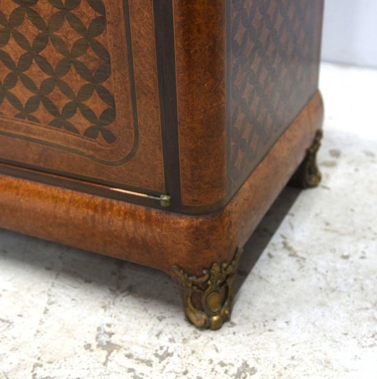 Libreria in stile transizione intarsio e piano in marmo bronzo dorato
