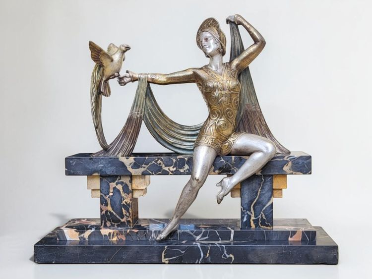 Bronzeskulptur im Art-Deco-Stil, signiert H. Molins