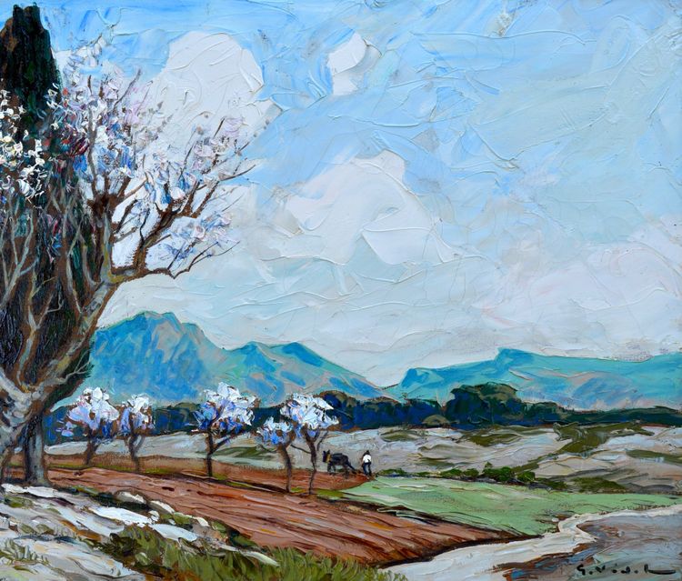 VIDAL Gustave (1895-1966) "Amandiers en fleurs dans les Alpilles" Provence Avignon Alpilles Paris