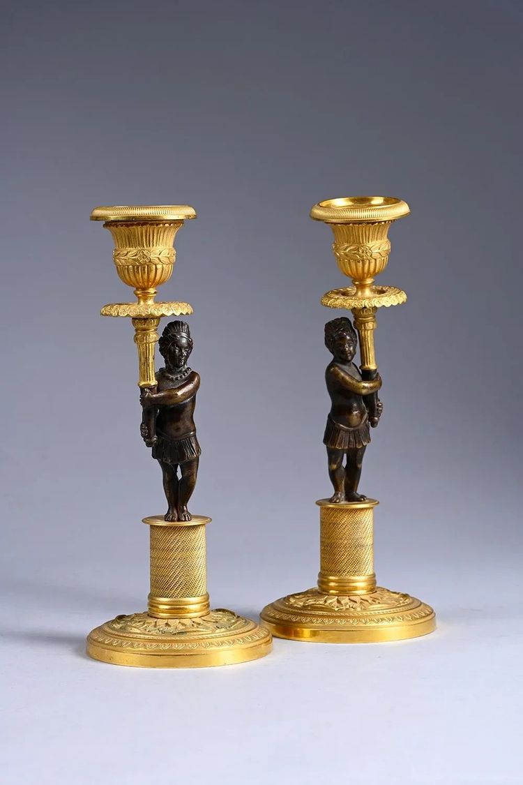 Paar nubische Kerzenleuchter, frühes 19. Jahrhundert, Directoire-Periode