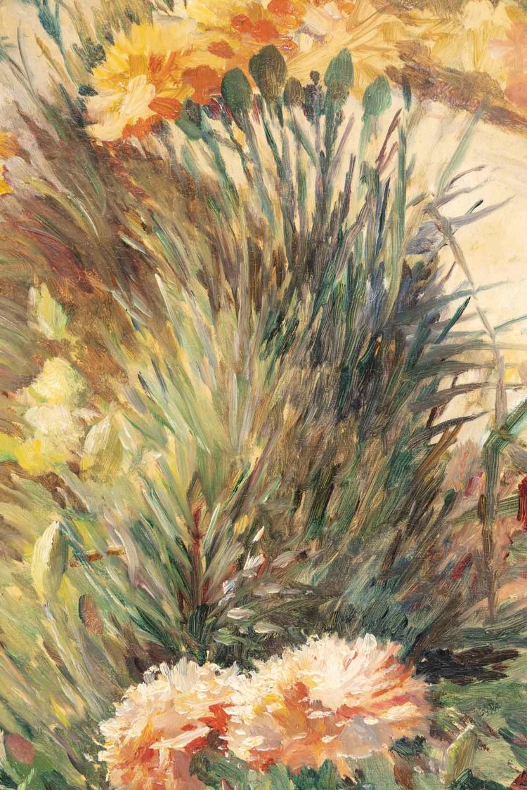 Jardin fleuri, huile sur toile, école impressionniste française, début du XXᵉ siècle