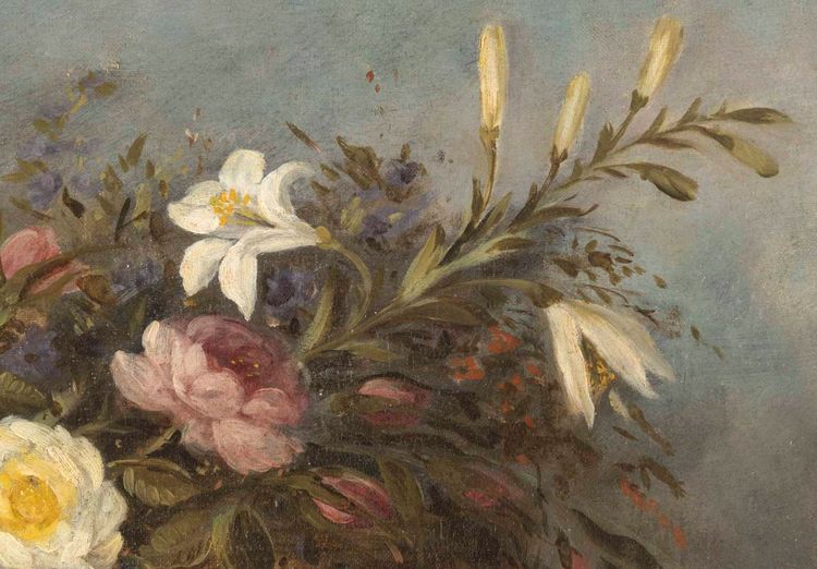 M. Cochon-Danquin (XIXᵉ siècle) – Nature morte à la corbeille de fleurs, 1884 – Huile sur toile