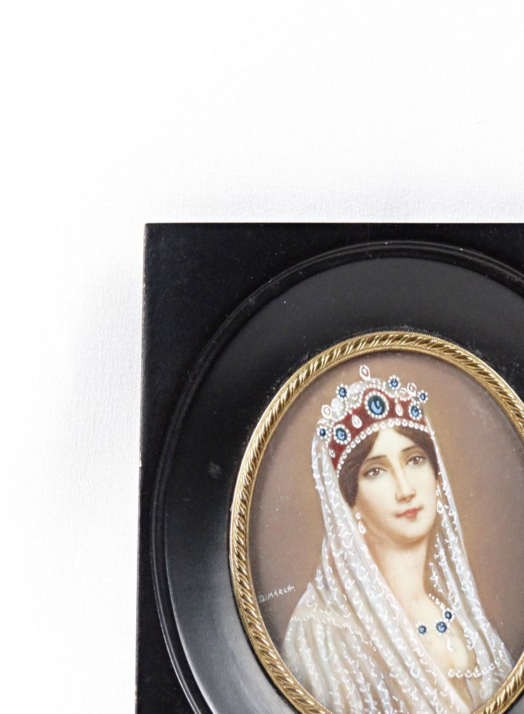 Miniature portrait de l'impératrice Joséphine signé Dimarch XIXe sur ivoirine