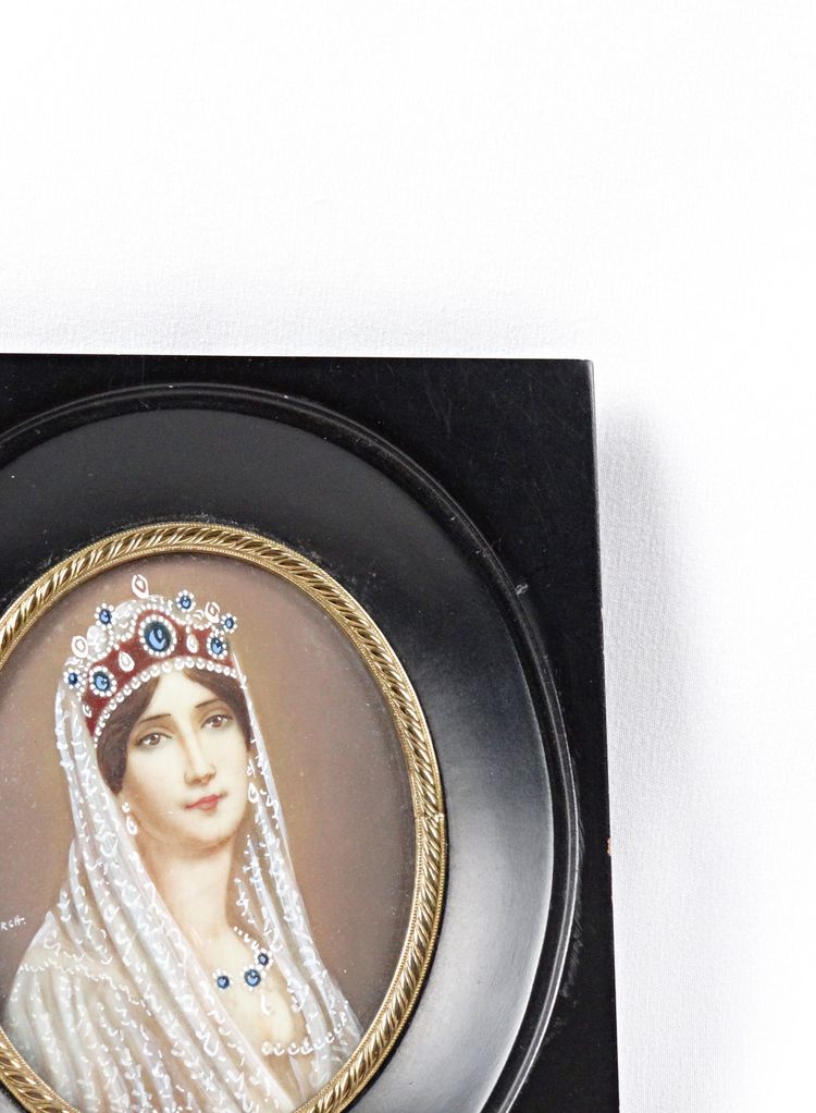 Miniature portrait de l'impératrice Joséphine signé Dimarch XIXe sur ivoirine