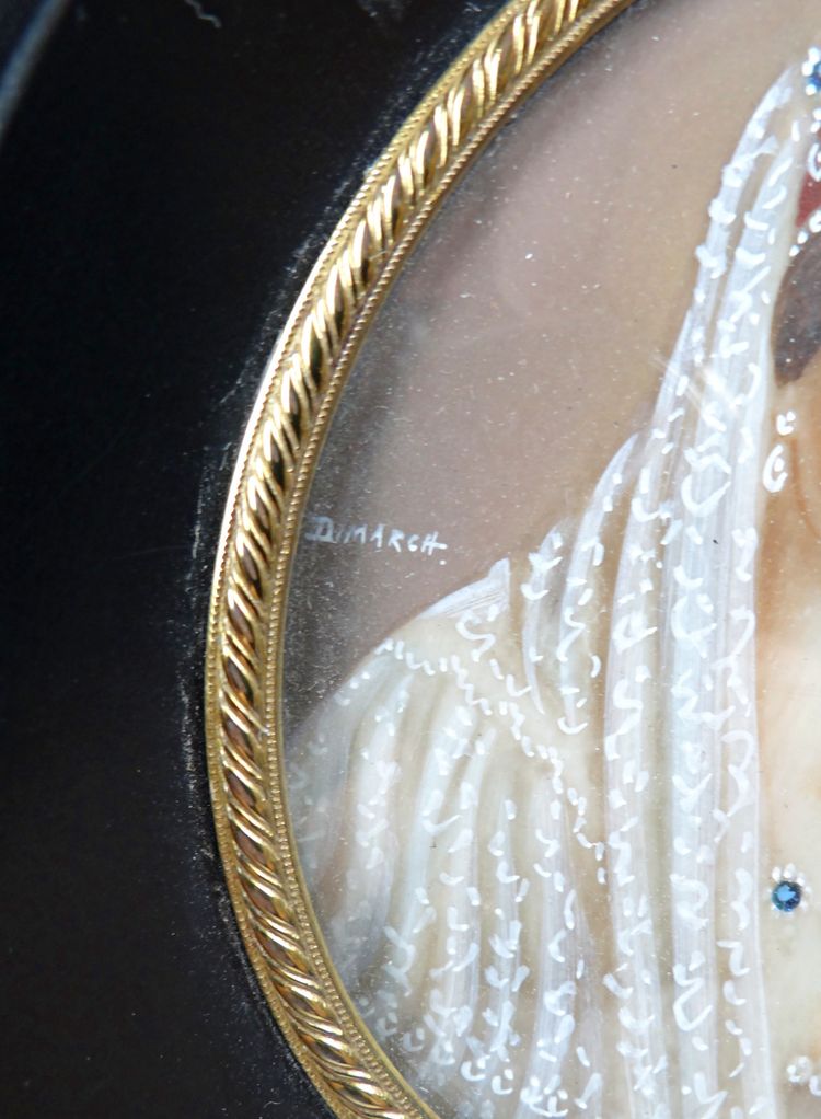 Miniature portrait de l'impératrice Joséphine signé Dimarch XIXe sur ivoirine
