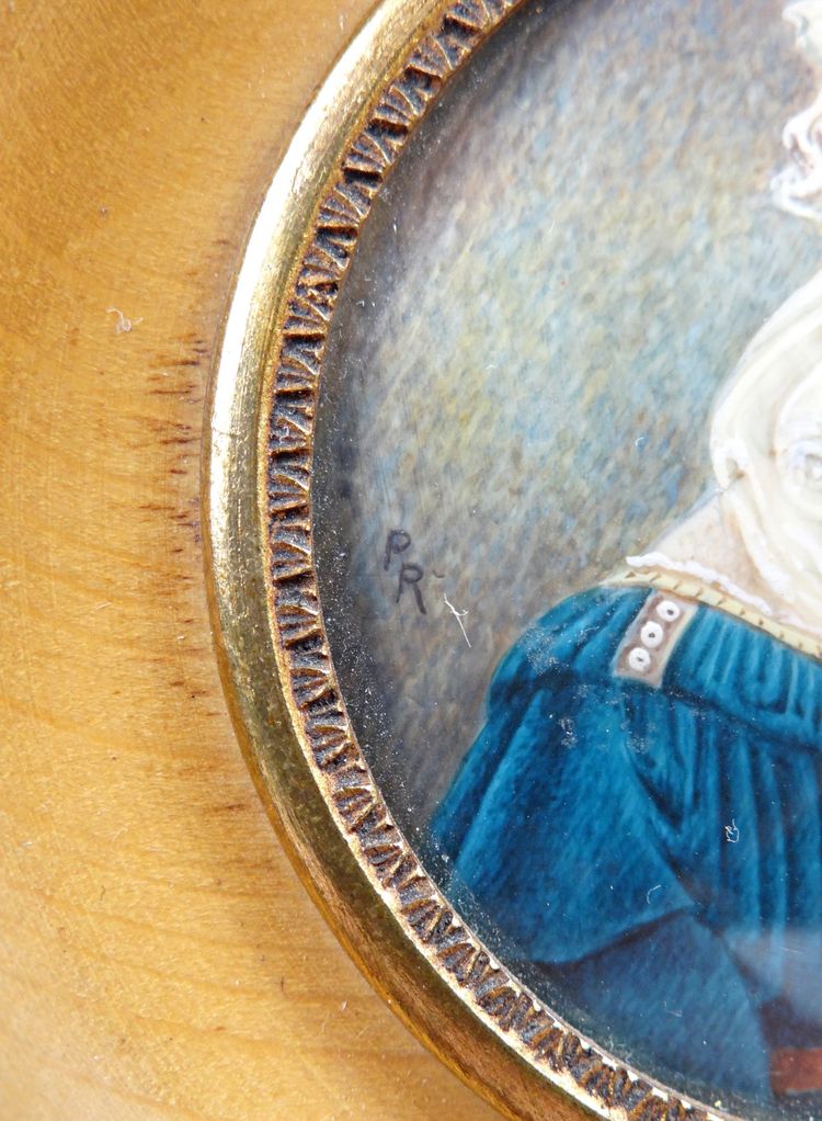 Miniature portrait de l'Adoration de la Vierge Marie signé P.R. XIXe  sur ivoire