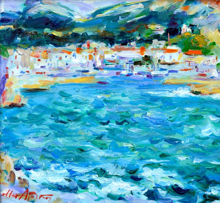 Max Agostini (1914-1997) "Entrance to the port and view of the town of Cassis" Provence Marseille Paris