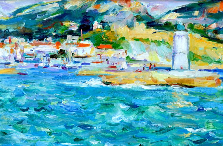 Max Agostini (1914-1997) "Entrance to the port and view of the town of Cassis" Provence Marseille Paris