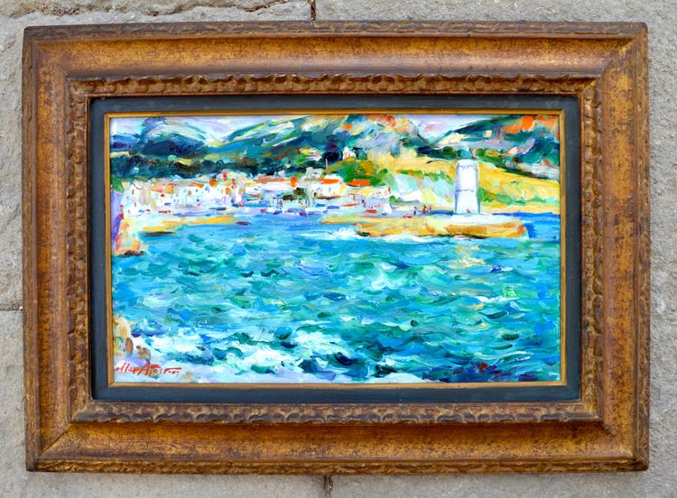Max Agostini (1914-1997) "Entrance to the port and view of the town of Cassis" Provence Marseille Paris