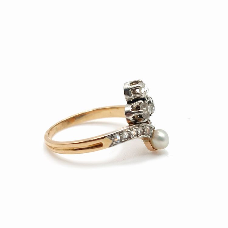 Bague duchesse Belle Époque diamants et perle fine