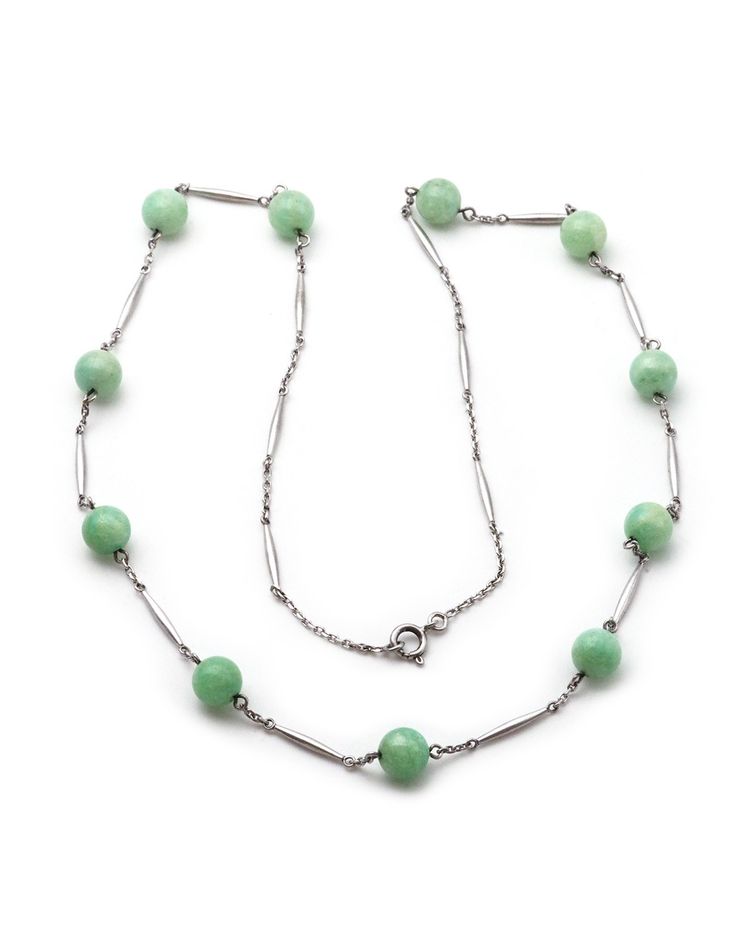 French 1940s Silver Amazonite Bead Necklace