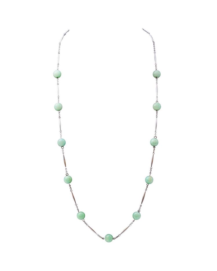 French 1940s Silver Amazonite Bead Necklace