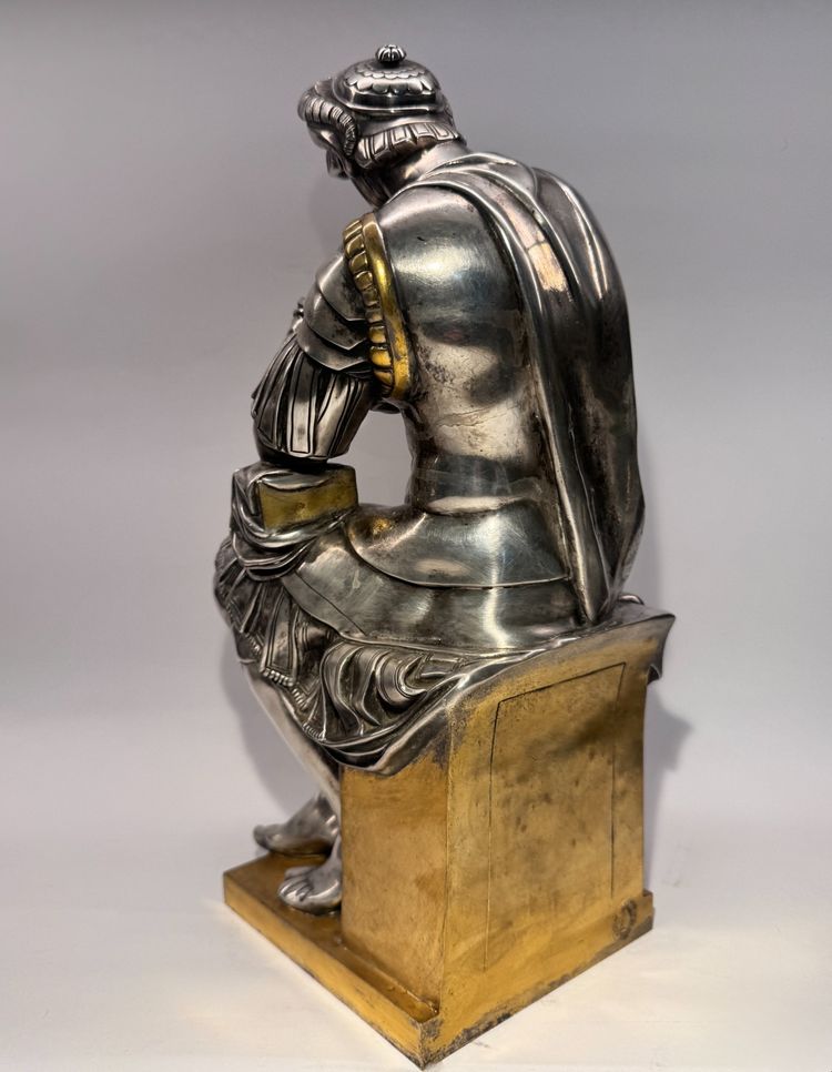 Sculpture en bronze argenté, Laurent de Medicis, XIXème Barbedienne H 37 