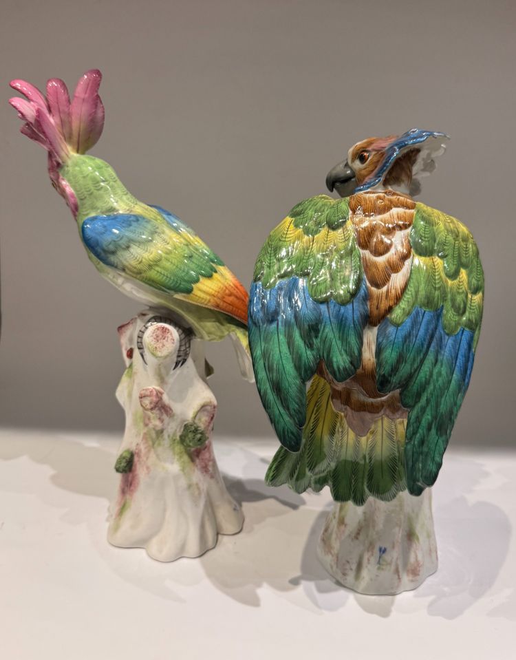 Paire de perroquets perchés en porcelaine de Paris (Bourdois & Bloch) H36