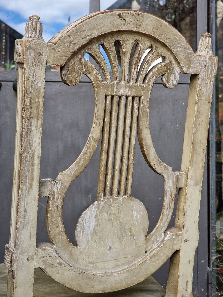Chaise lyre Louis XVI 18ème style Georges Jacob (1739–1814) bois laqué patiné