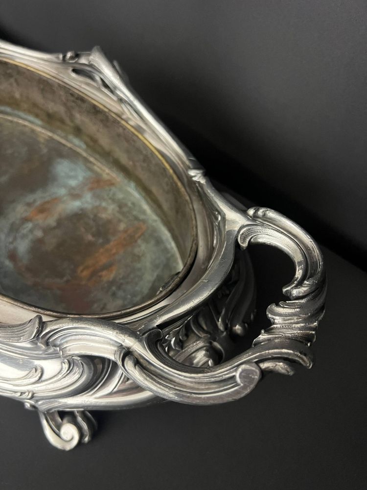 Victor Saglier – Jardinière de table en bronze argenté, décor rocaille, fin du XIXe siècle