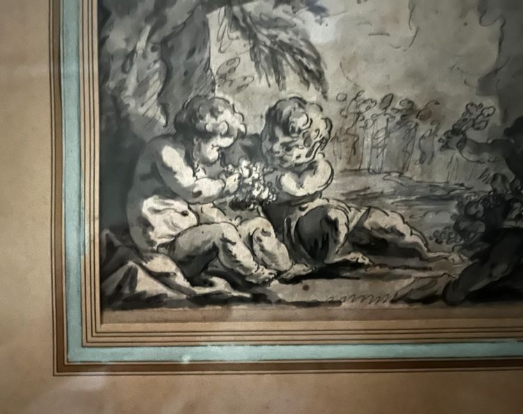 Dioniso bambino e putti, disegno a penna e acquerello attribuito a Louis Félix Delarue, XVIII secolo