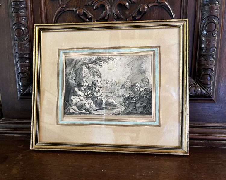 Dioniso bambino e putti, disegno a penna e acquerello attribuito a Louis Félix Delarue, XVIII secolo