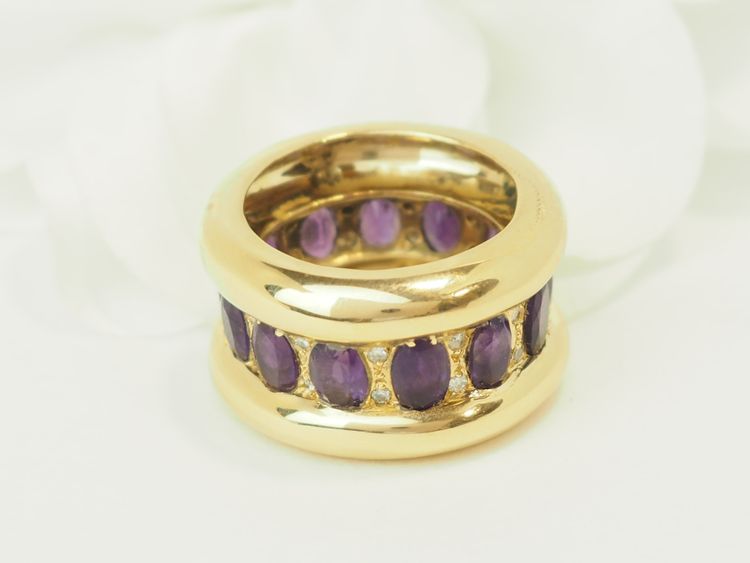 Bague Cocktail Or Jaune 750 Améthystes et Diamants 